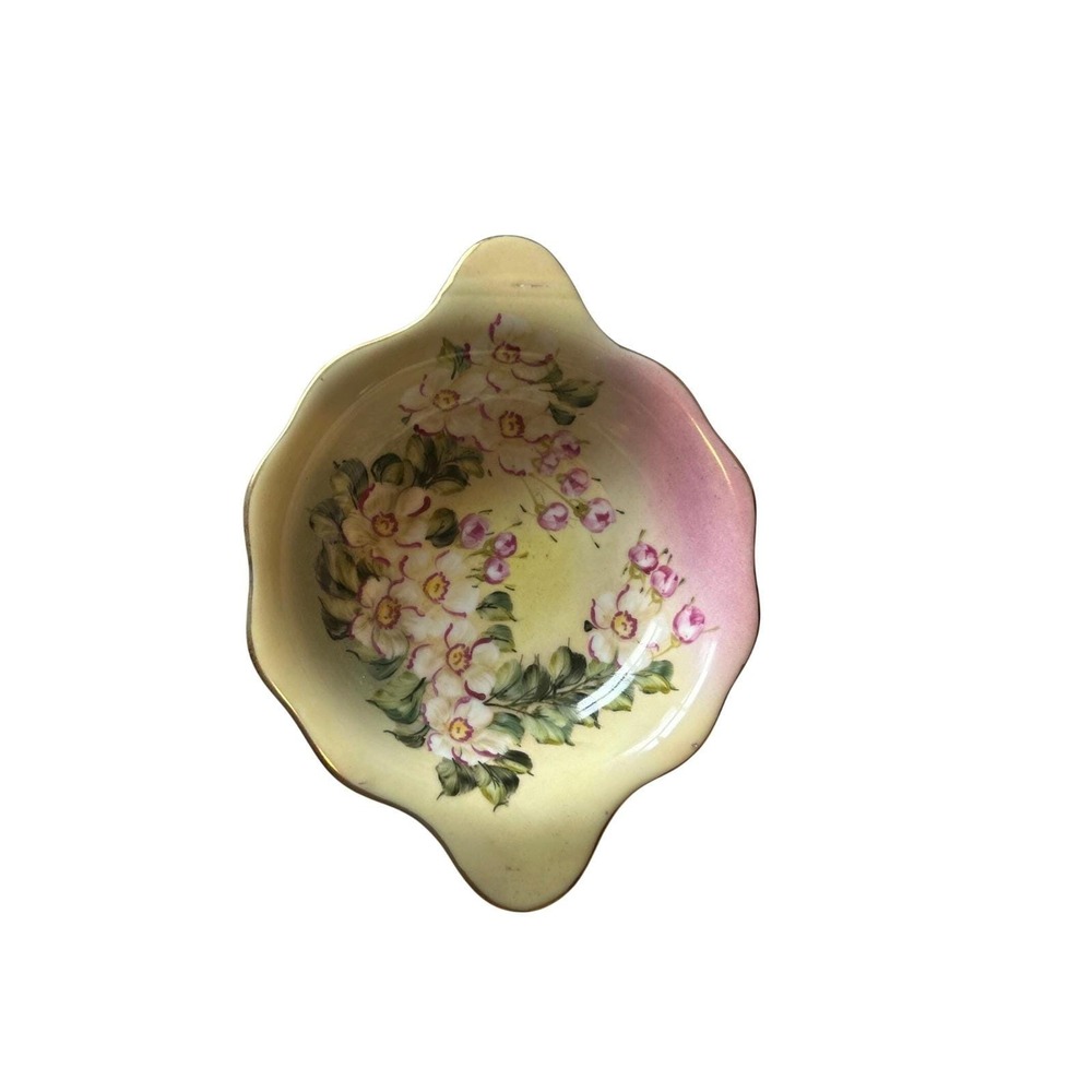 Vintage Limoges China Hand Painted Floral Porcelain Nut Dish Gold Gilt‎ Trim 6in